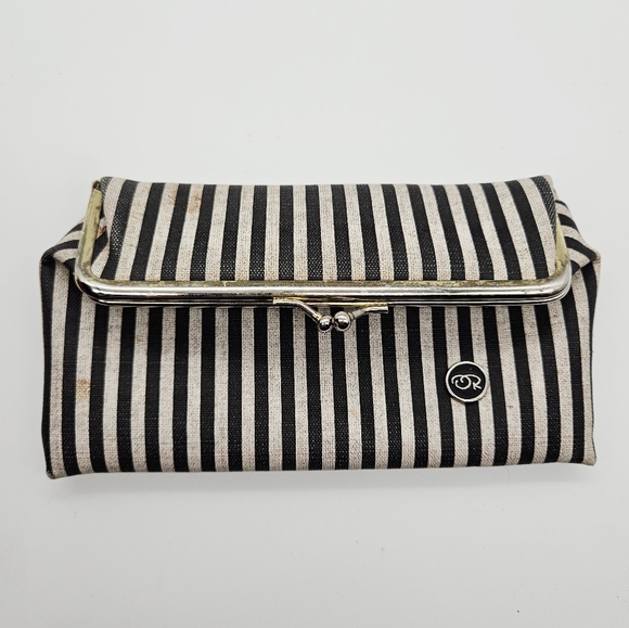 OSCAR DE LA RENTA | vintage striped mirror kiss-close makeup pouch - Picture 1 of 8